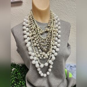 Vintage & Newer Faux Pearl Necklace & Earring 16 Pieces